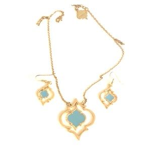Turquoise and Gold Necklace and Earrings Set